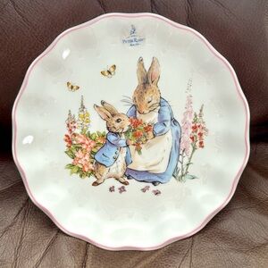Peter Rabbit & Mrs. Rabbit with Flowers and Butterflies Decorative Dinner Plate